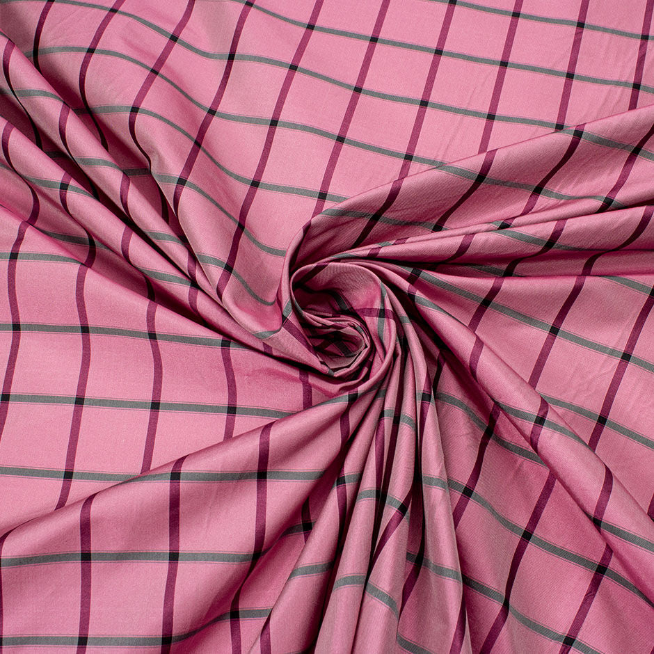 Rose Pink Checkered Pure Silk Taffeta