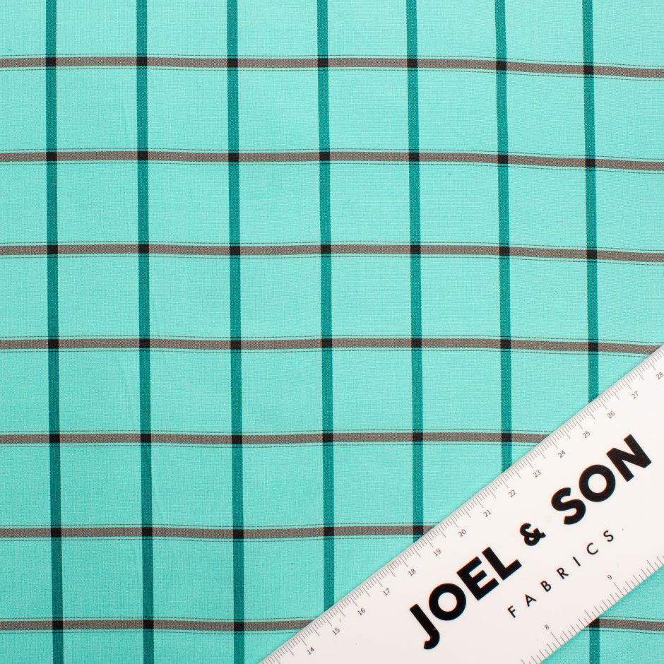 Duck Egg Blue Check Pure Silk Taffeta