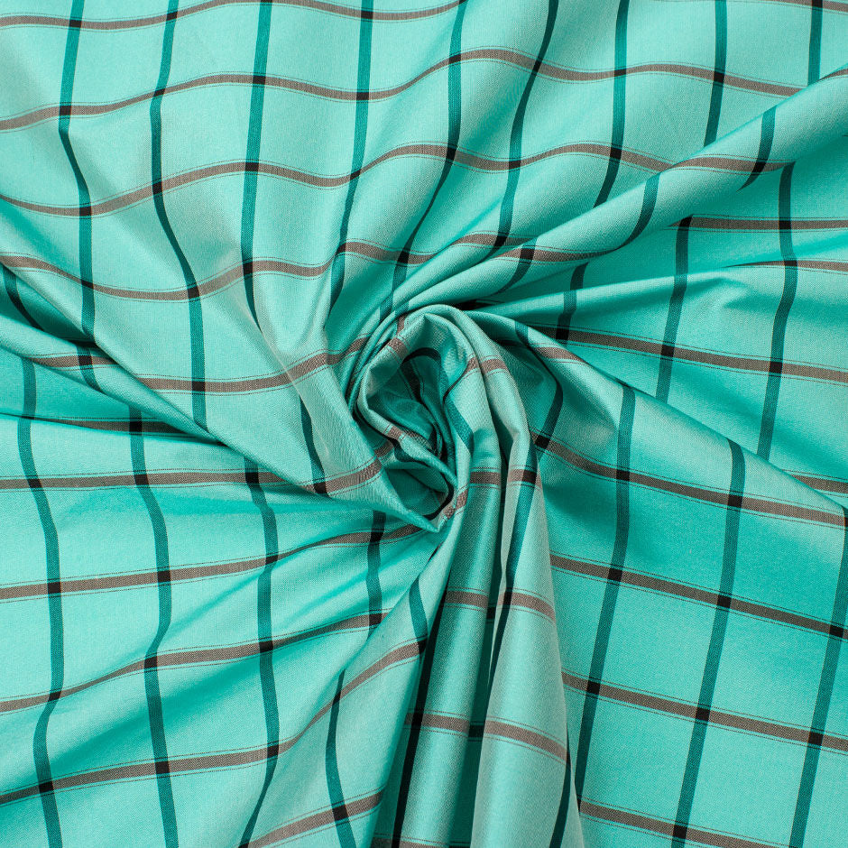Duck Egg Blue Check Pure Silk Taffeta