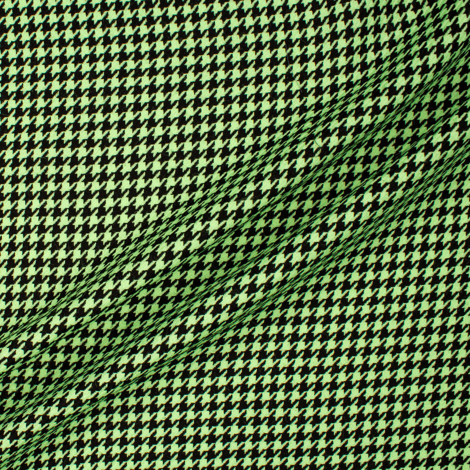 Fluorescent Green & Black Houndstooth Pure Wool