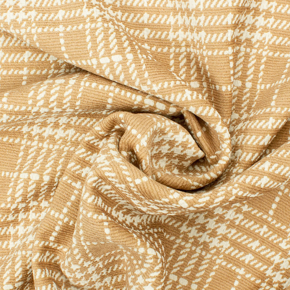Rich Beige & Ivory Prince of Wales Viscose Tweed