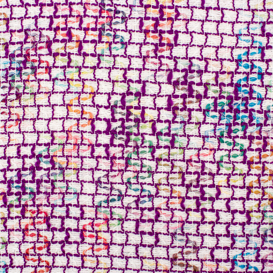 Multi-Coloured & Purple Checkered Cotton Blend Bouclé (A 2.30m Piece)