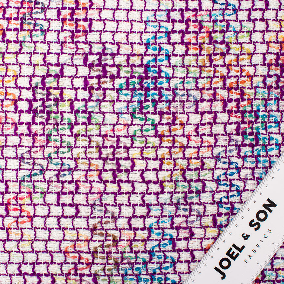 Multi-Coloured & Purple Checkered Cotton Blend Bouclé (A 2.30m Piece)