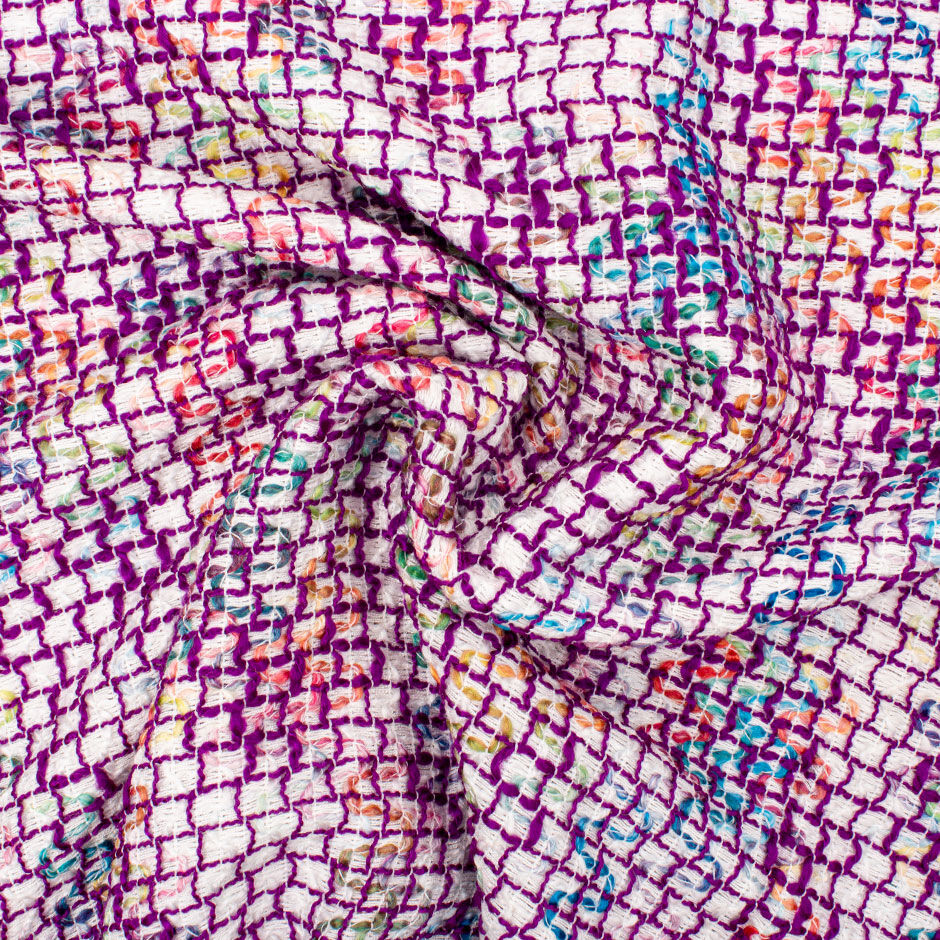 Multi-Coloured & Purple Checkered Cotton Blend Bouclé (A 2.30m Piece)