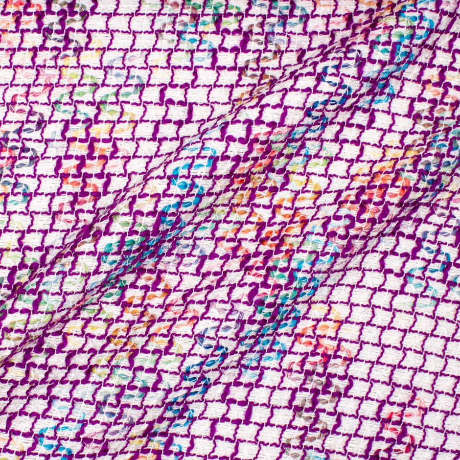 Multi-Coloured & Purple Checkered Cotton Blend Bouclé (A 2.30m Piece)