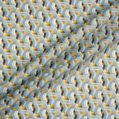 Blue & Gold Geometric Printed Cotton Tana Lawn (A 2m Piece)