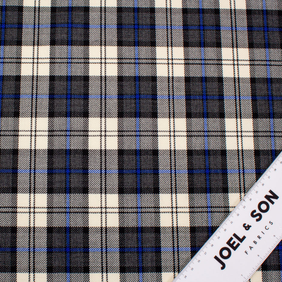 Grey & Royal Blue Tartan Pure Wool