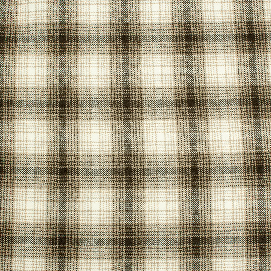 Brown, Beige & Cream Tartan Pure Wool (A 2.45m Piece)