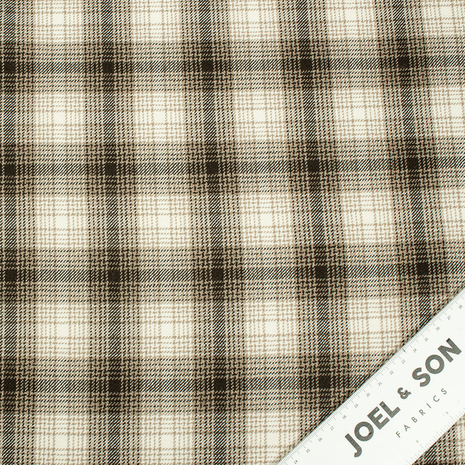 Brown, Beige & Cream Tartan Pure Wool (A 2.45m Piece)