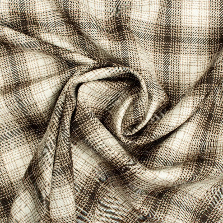 Brown, Beige & Cream Tartan Pure Wool (A 2.45m Piece)