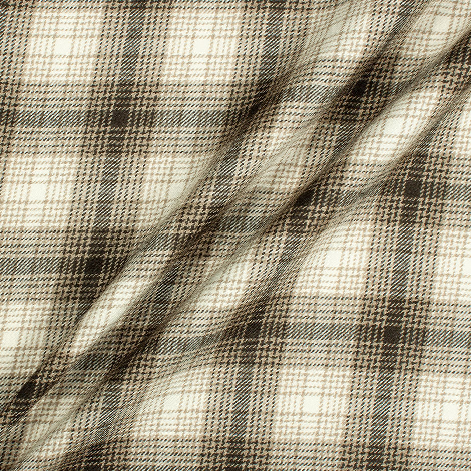Brown, Beige & Cream Tartan Pure Wool (A 2.45m Piece)