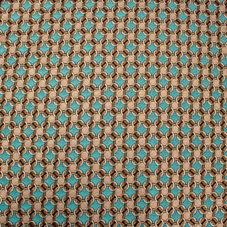 Turquoise/Brown Geometric Metallic Brocade