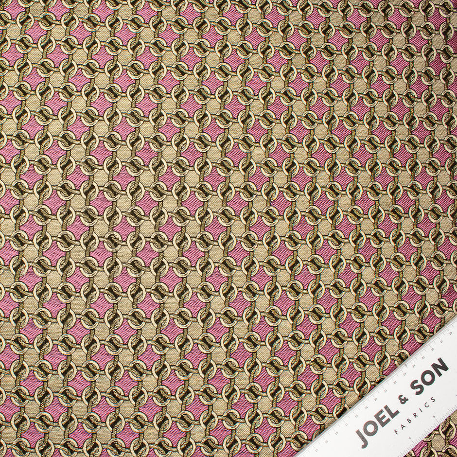 Bubble Gum Pink & Gold Geometric Metallic Brocade