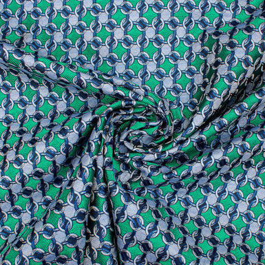 Emerald Green & Blue Geometric Metallic Brocade