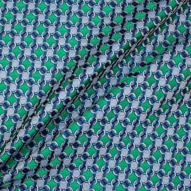 Emerald Green & Blue Geometric Metallic Brocade