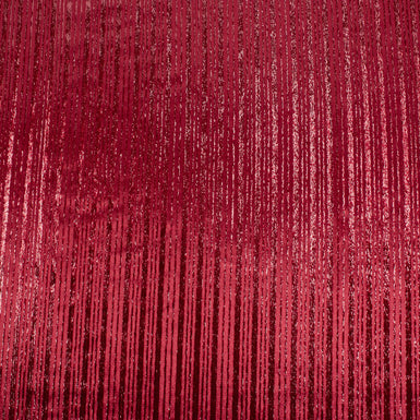 Deep Rose Red Metallic Striped Silk Blend Velvet