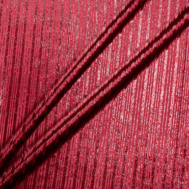 Deep Rose Red Metallic Striped Silk Blend Velvet