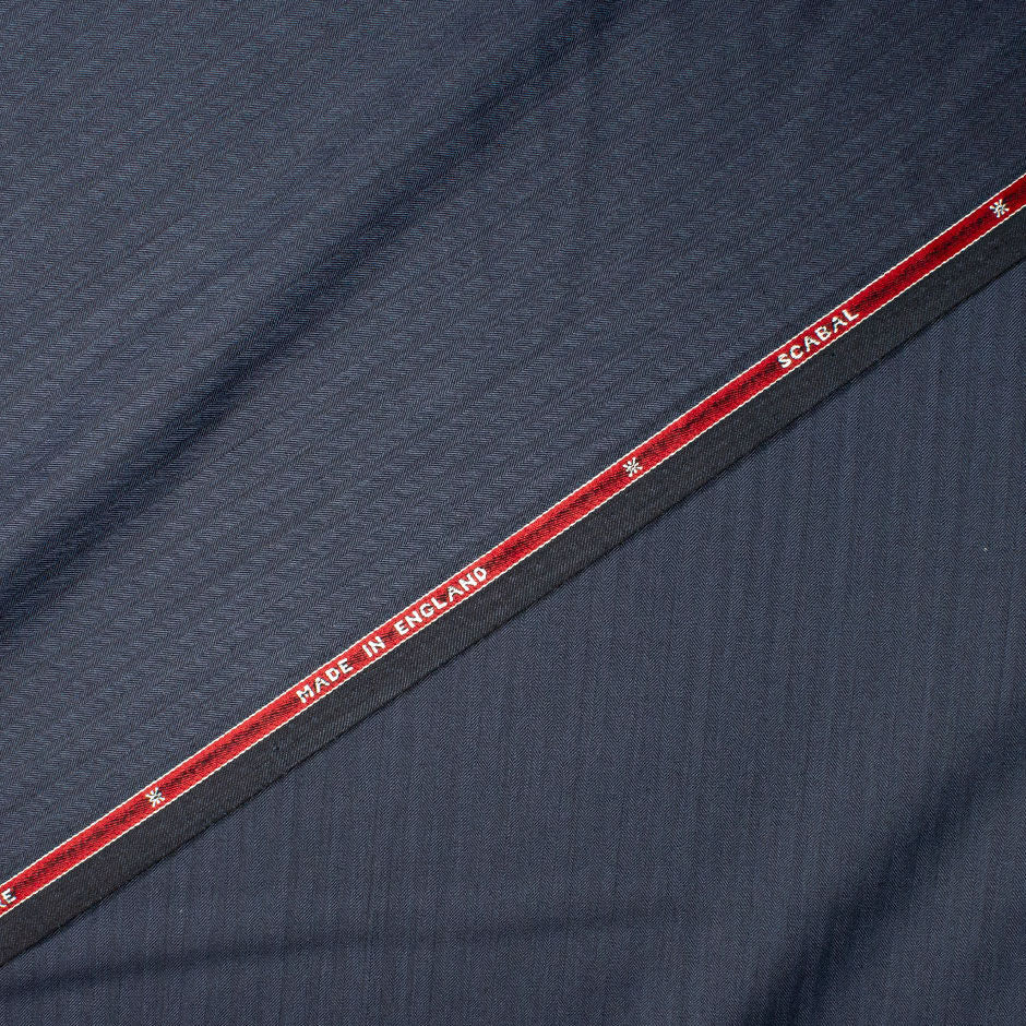 Blue Herringbone Wool & Cashmere Blend Suiting