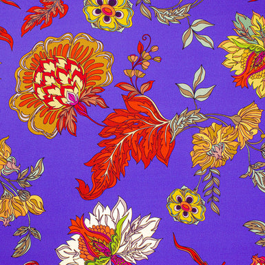 Multi Paisley & Floral Purple Printed Stretch Silk Crêpe