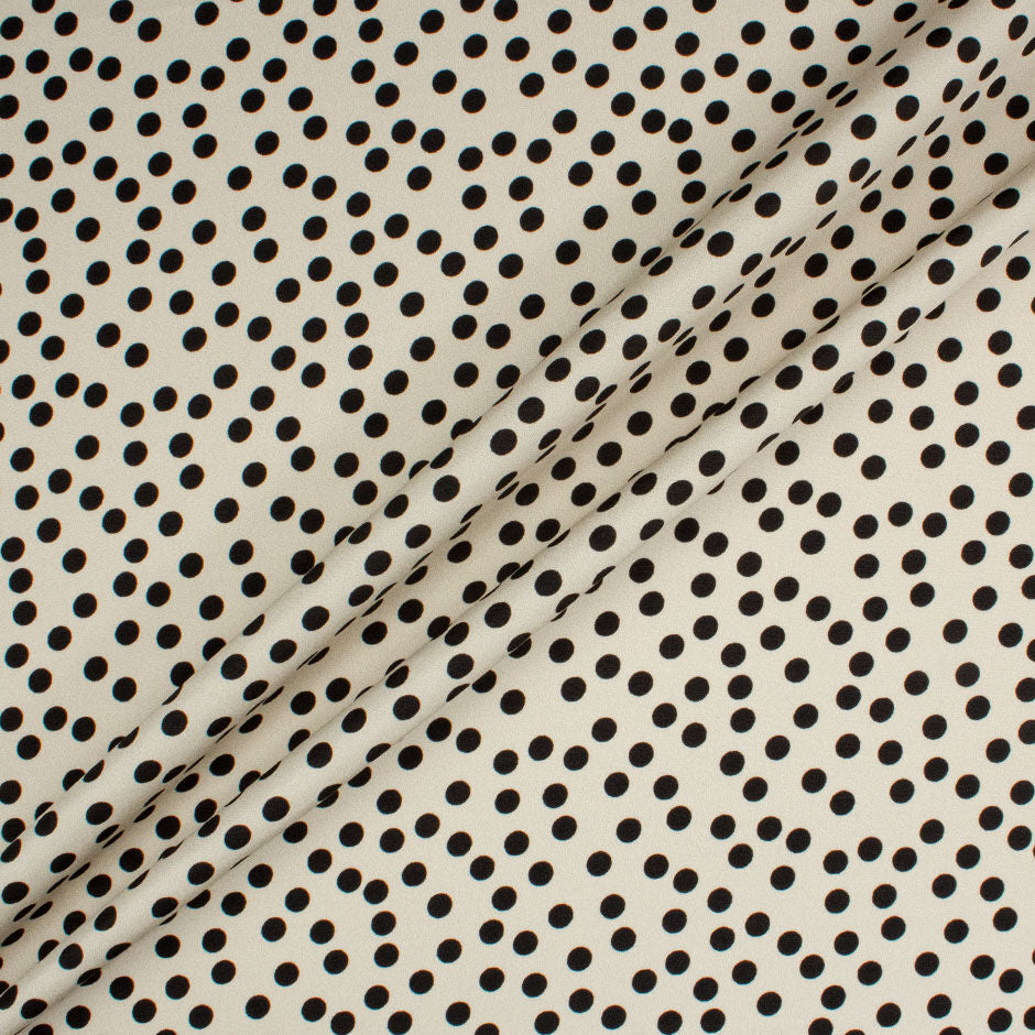 Small Black Spotted Pale Beige Stretch Silk Crêpe