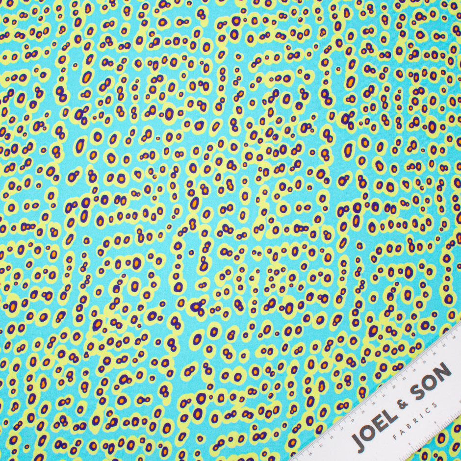 Turquoise, Lime & Blue Spot Printed Pure Silk Twill