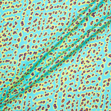 Turquoise, Lime & Blue Spot Printed Pure Silk Twill
