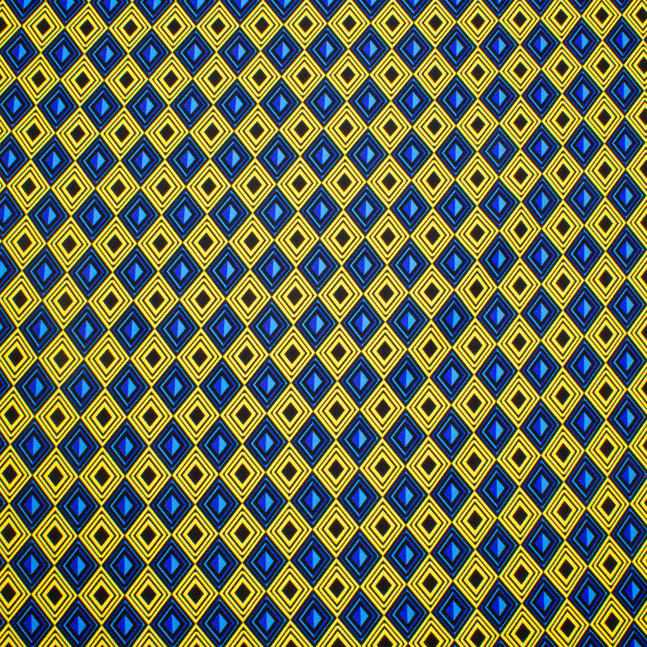 Blue, Yellow & Black Geometric Printed Silk Twill (A 1.90m Piece)