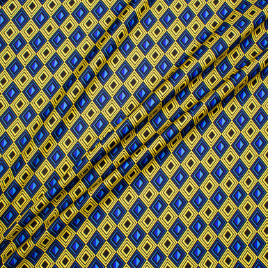 Blue, Yellow & Black Geometric Printed Silk Twill
