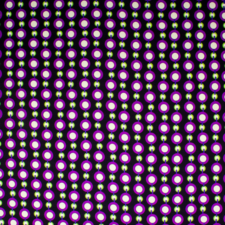 Purple & Green Link Printed Black Silk Twill (A 2m Piece)