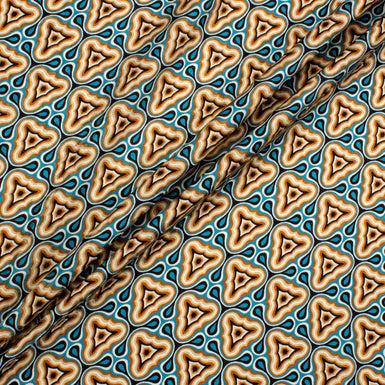 Rich Blue, Brown & Black Geometric Printed Silk Jacquard