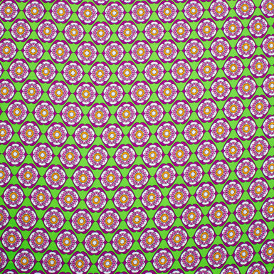 Pink & Orange Geo Floral Printed Green Silk Twill (A 3m Piece)