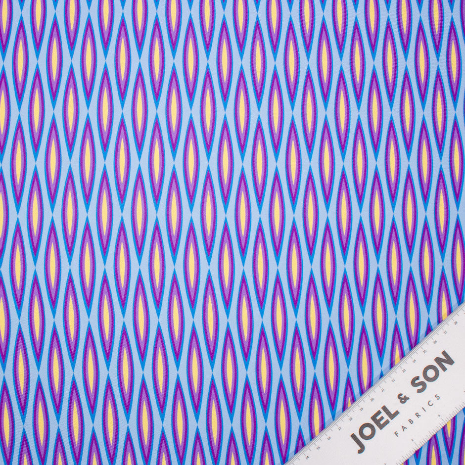 Blue, Purple & Yellow Geometric Printed Silk Twill (A 2.25m Piece)