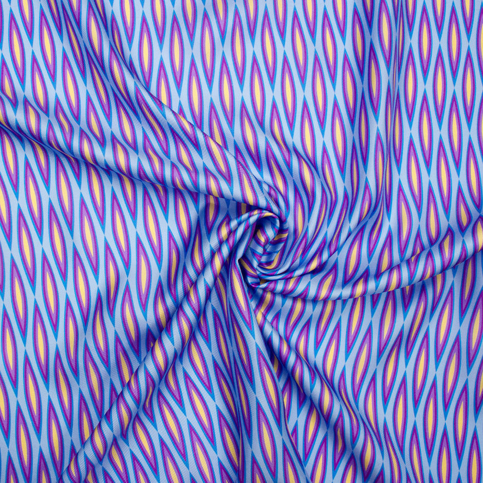 Blue, Purple & Yellow Geometric Printed Silk Twill (A 2.25m Piece)