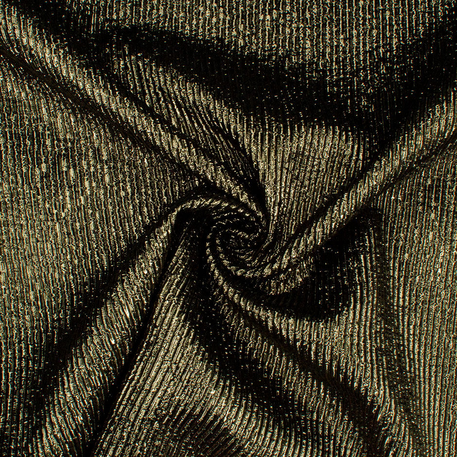 Olive Green Crinkled Metallic Silk Blend Lamé