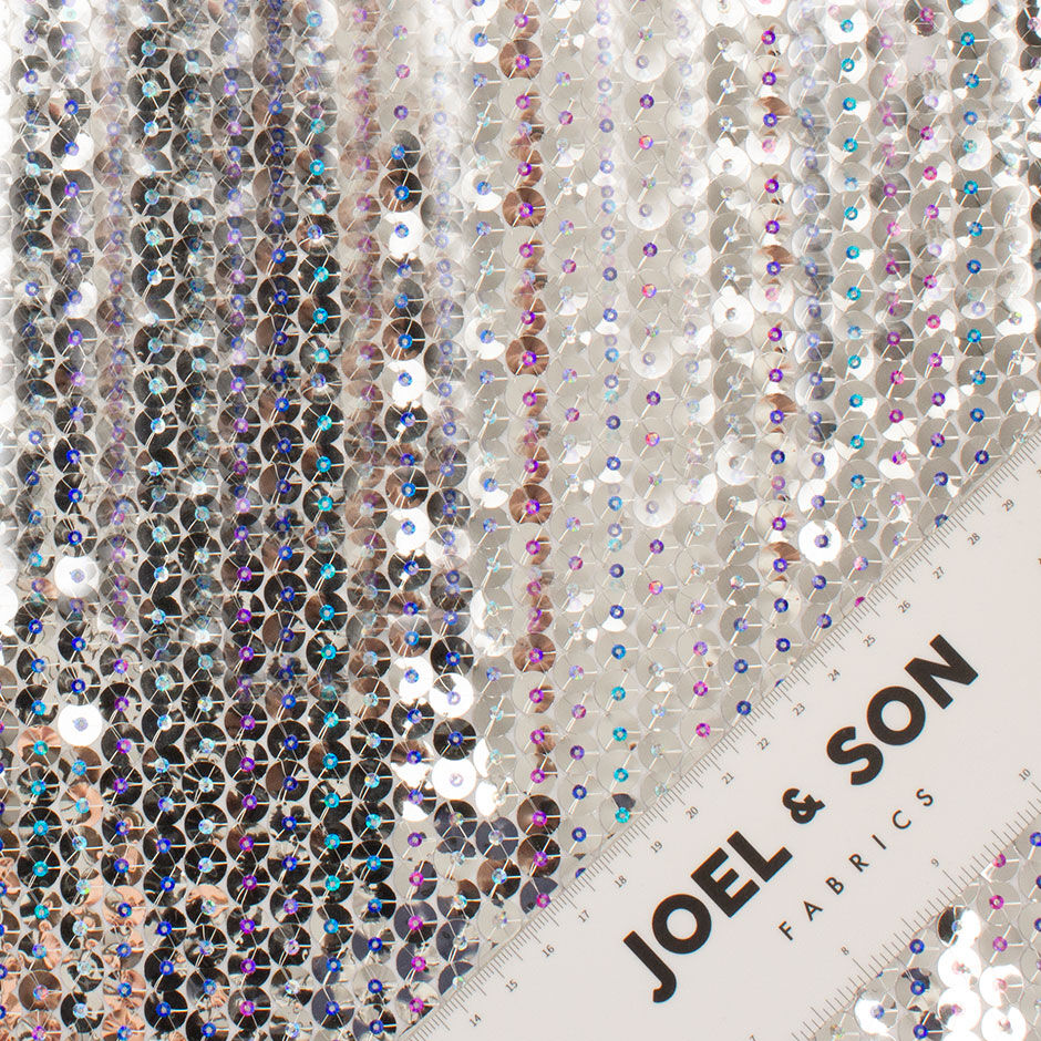 Silver & Multi-Coloured Sequinned Silk Georgette