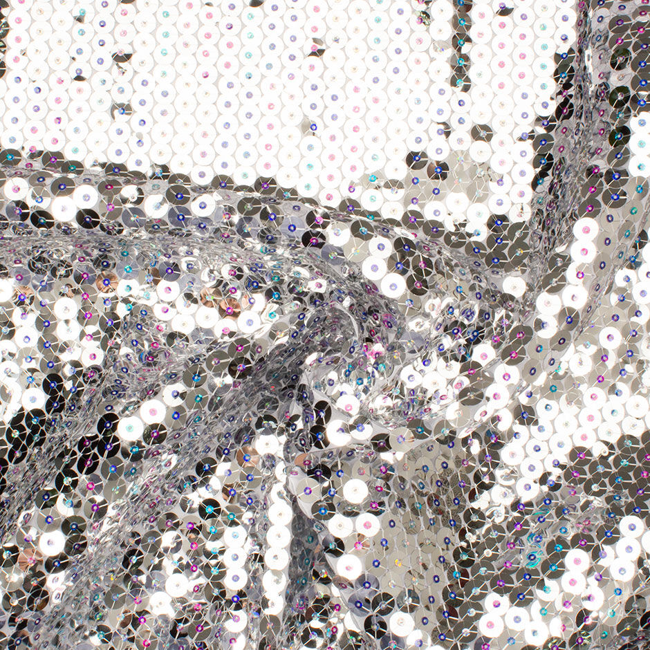 Silver & Multi-Coloured Sequinned Silk Georgette