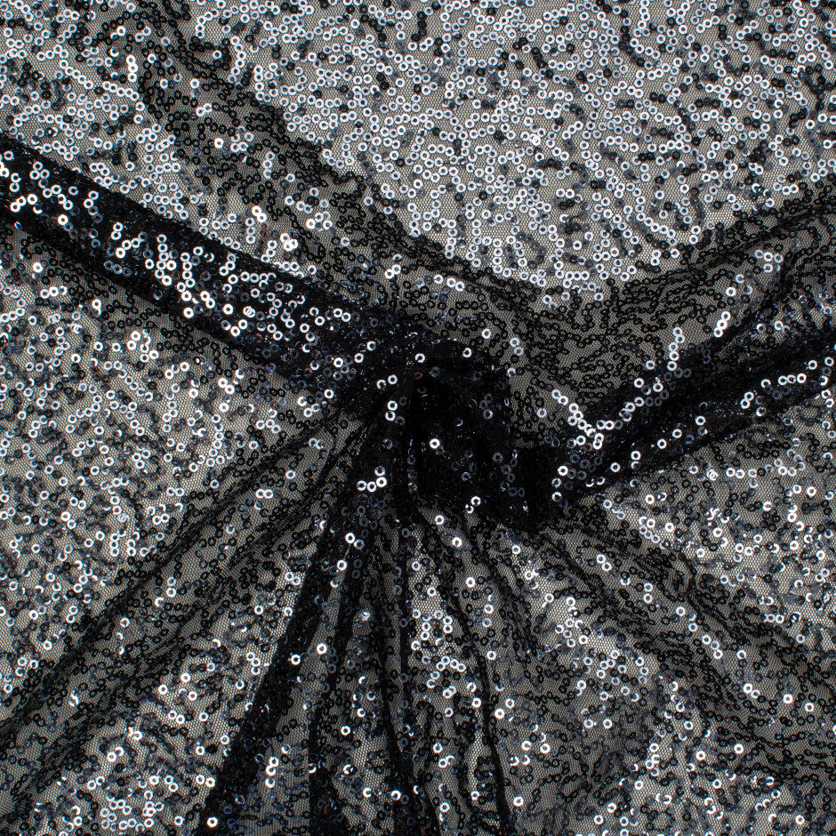 Dark Grey Micro Sequinned Stretch Tulle