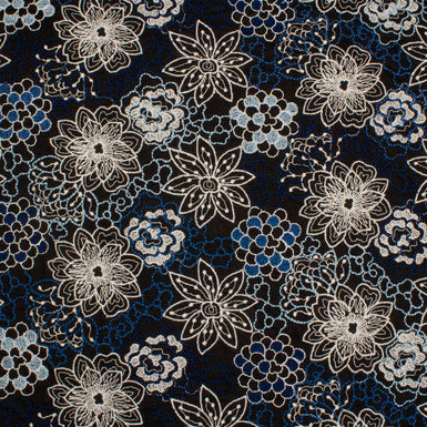 Floral Embroidered Black Cotton Blend Voile