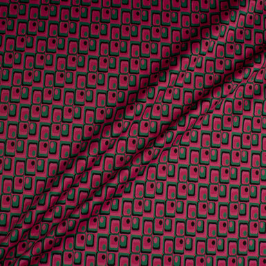 Fuchsia Pink, Green & Black Geometric Stretch Jersey (A 1m Piece)