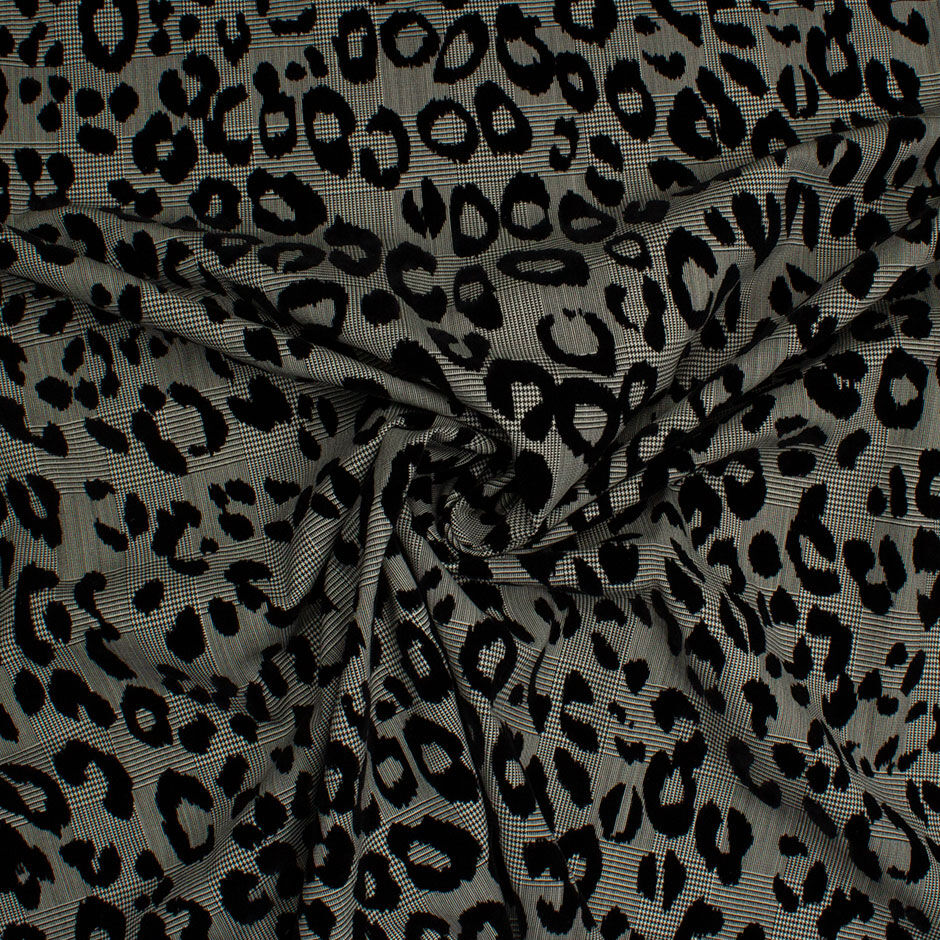 Animal Flocked Prince of Wales Checkered Stretch Wool