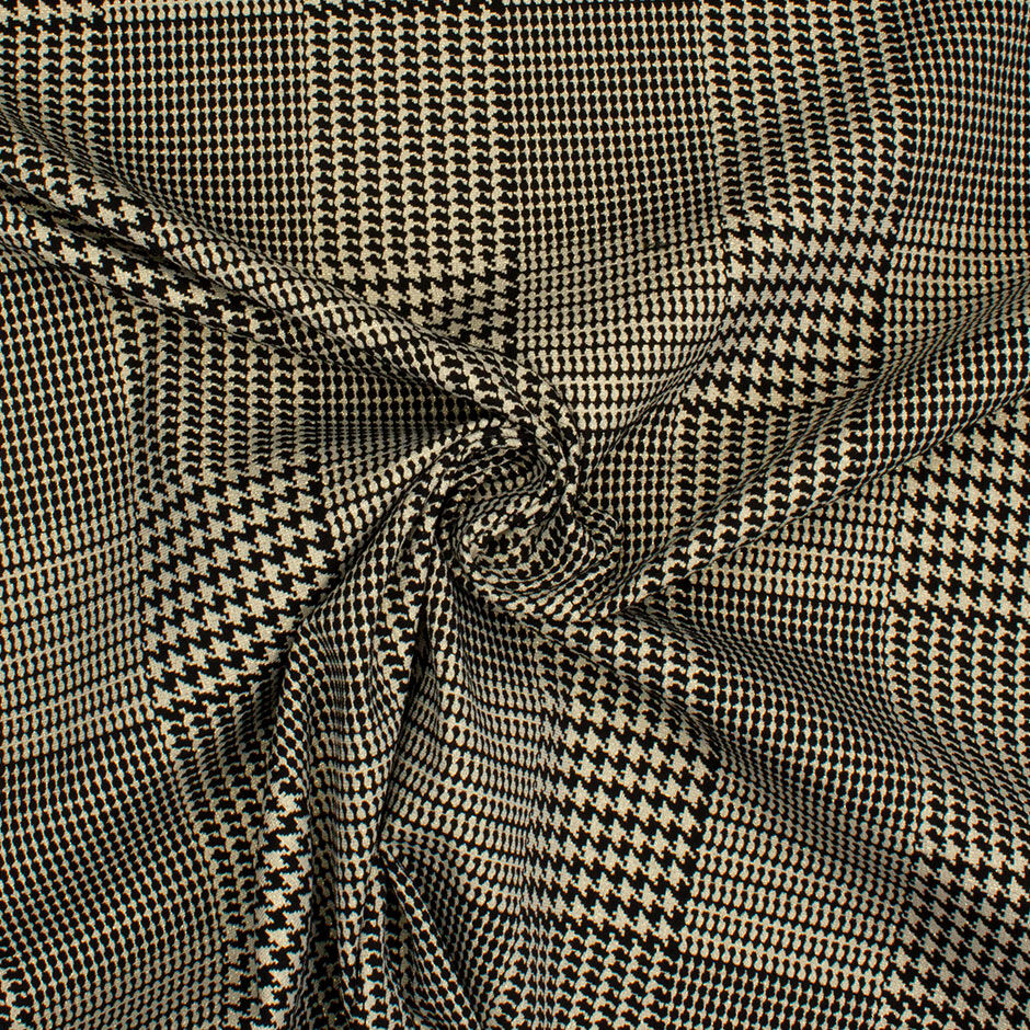 Black & Gold Lurex Prince of Wales Stretch Cotton