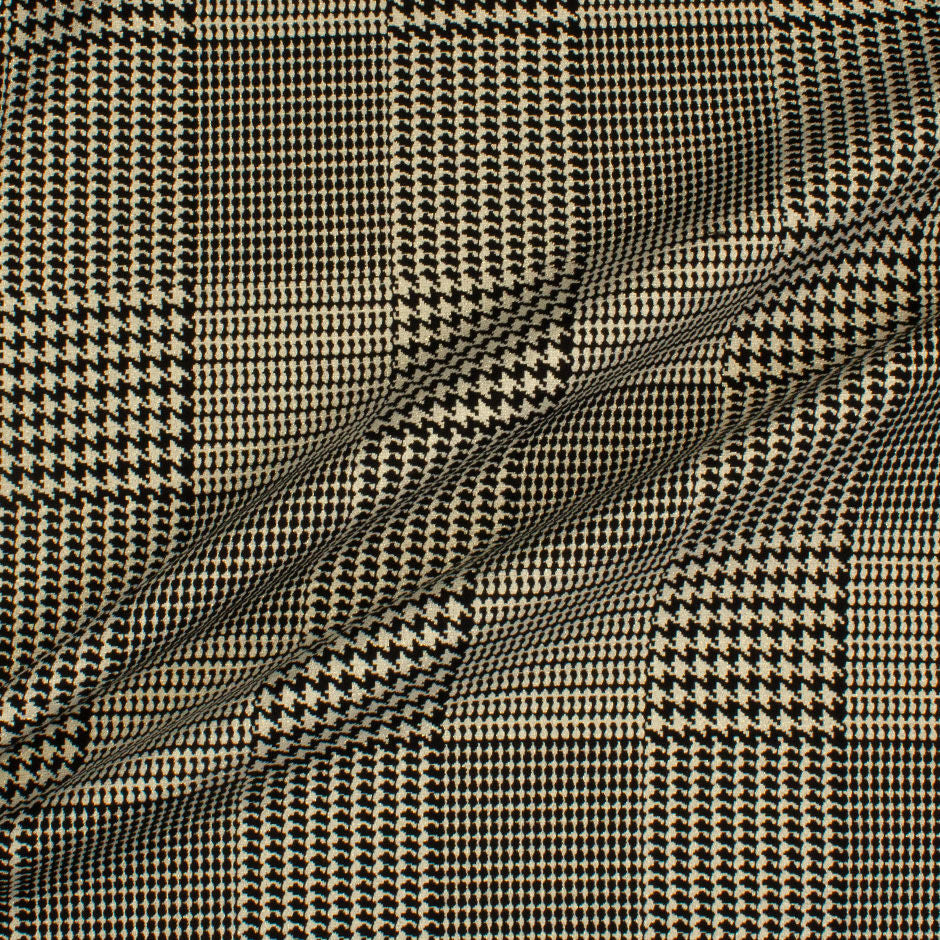 Black & Gold Lurex Prince of Wales Stretch Cotton