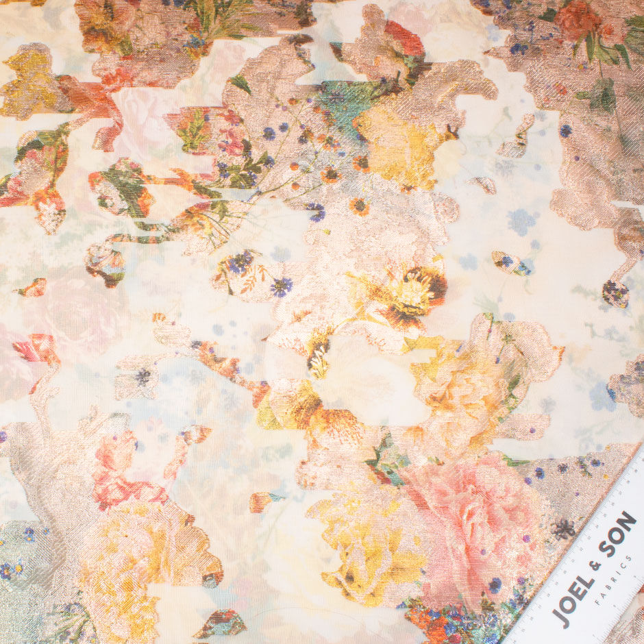 Multi-Coloured Floral Pink Metallic Long Jet Printed Organza