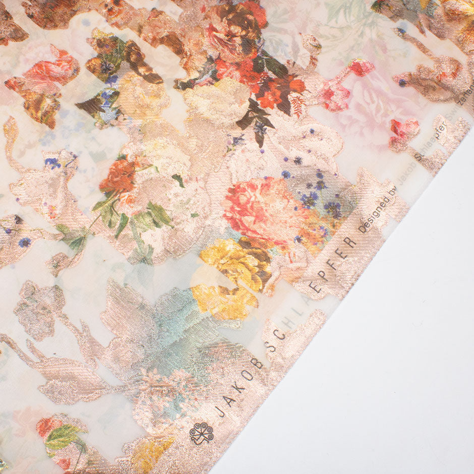 Multi-Coloured Floral Pink Metallic Long Jet Printed Organza