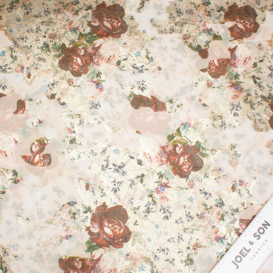 Burgundy Floral Long Jet Metallic Silk Organza