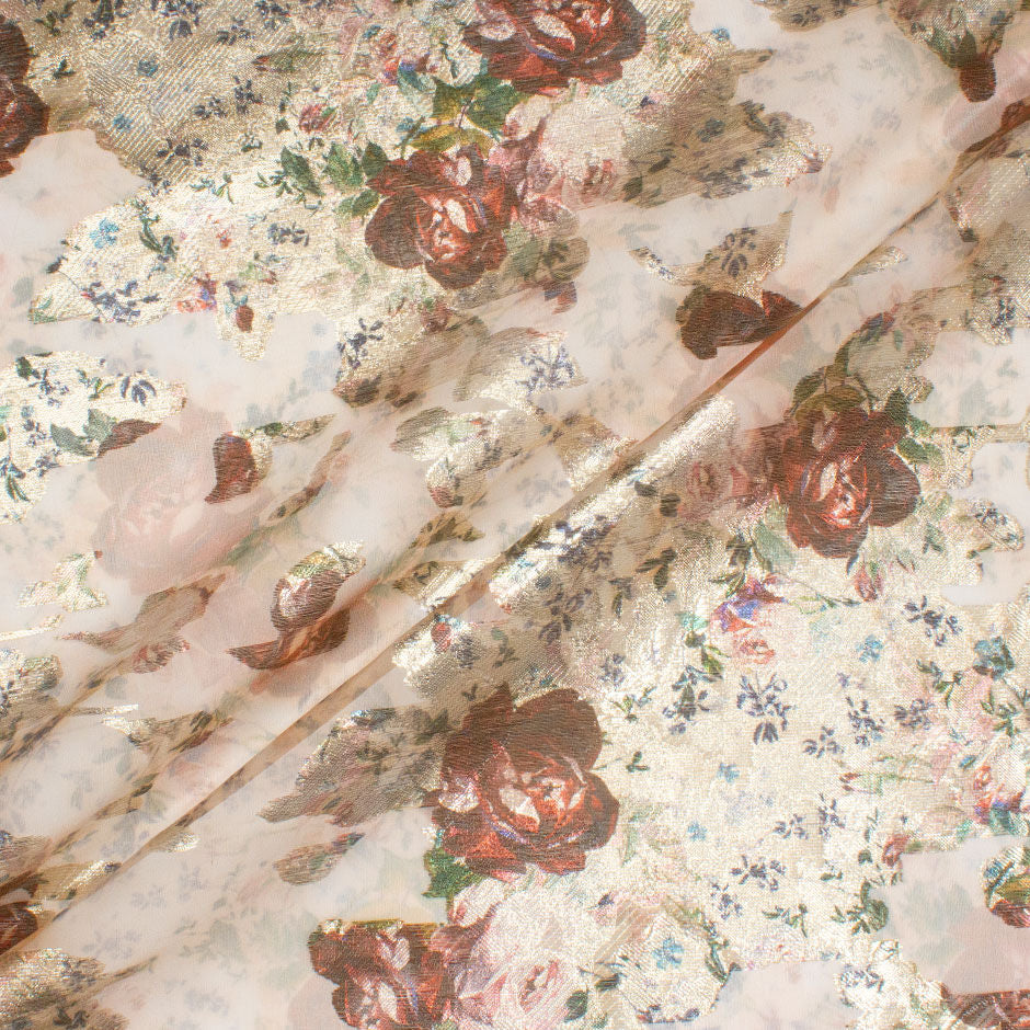 Burgundy Floral Long Jet Metallic Silk Organza