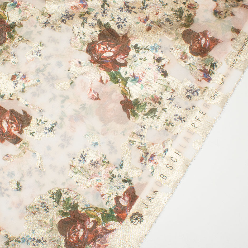 Burgundy Floral Long Jet Metallic Silk Organza