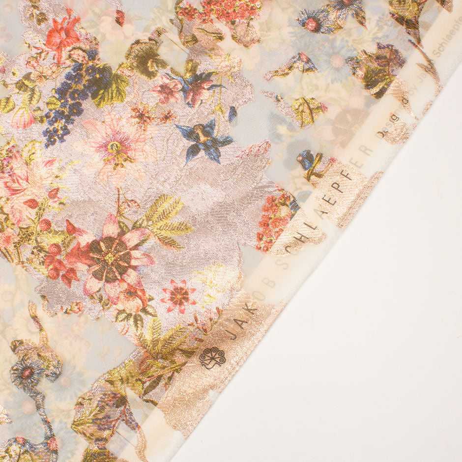 Multi-Coloured Long Jet Printed Metallic Silk Organza