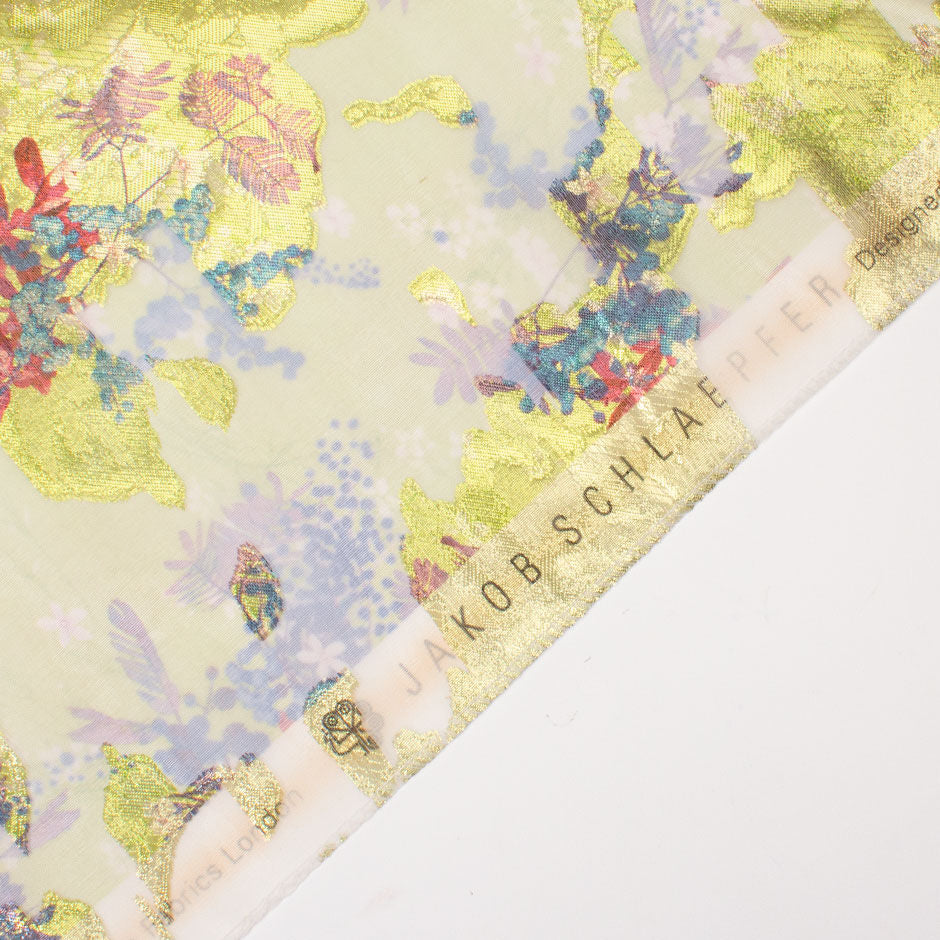 Long Jet Printed Floral & Lime Green Metallic Silk Organza