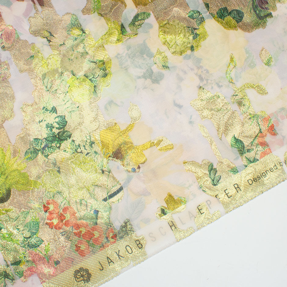 Long Jet Multi-Coloured Floral Metallic Silk Organza